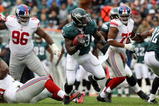 PHILADELPHIA - NOVEMBER 01:  Leonard Weaver #43 of the Philadelphia Eagles runs the ball enroute to a first quarter touchdown against the New York Giants on November 1, 2009 at Lincoln Financial Field in Philadelphia, Pennsylvania.  (Photo by Jim McIsaac/Getty Images)