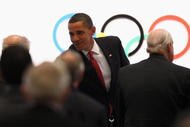 COPENHAGEN, DENMARK - OCTOBER 02: US President Barack Obama greets IOC members after the Chicago 2016 presentation on October 2, 2009 at the Bella Centre in Copenhagen, Denmark. The 121st session of the International Olympic Committee (IOC) will vote on October 2 on whether Chicago, Tokyo, Rio de Janeiro or Madrid will host the 2016 Olympic Games. (Photo by John Gichigi/Getty Images)
