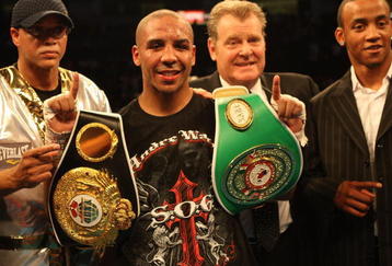 OAKLAND, CA - MAY 16:  Andre Ward celebrates after defeating Edison Miranda during the NABO and NABF Super Middleweight Championship boxing match on May 16, 2009 at the Oakland-Alameda County Coliseum in Oakland, California.  (Photo by Jed Jacobsohn/Getty Images)