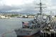 The USS Hoover flies the Ameican flag in dock at Pearl Harbor during the 2005 Pro Bowl February 12, 2005. (Photo by Al Messerschmidt/Getty Images)