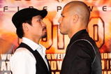 BEVERLY HILLS, CA - SEPTEMBER 14:  Manny Pacquiao and  Miguel Cotto pose for pictures during the press conference at the Beverly Hills Hotel on September 14, 2009 in Beverly Hills, California.  (Photo by Jacob de Golish/Getty Images)