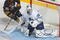 BUFFALO, NY - OCTOBER 30:  Goalie Jonas Gustavsson #50 of the Toronto Maple Leafs guards the net against Michael Grier #25 of the Buffalo Sabres at HSBC Arena on October 30, 2009 in Buffalo, New York. (Photo by Rick Stewart/Getty Images)