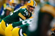 GREEN BAY, WI - NOVEMBER 01: Quarterback Aaron Rodgers #12 of the Green Bay Packers calls out a play against the Minnesota Vikings during the second quarter of the game at Lambeau Field on November 1, 2009 in Green Bay, Wisconsin. (Photo by Scott Boehm/Getty Images)