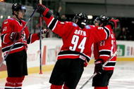 INNSBRUCK, AUSTRIA - MAY 05:  Rick Nash #61 of Canada celebrates his goal with teammates Ryan Smyth #94 and Dan Boyle #27 in the second period against the USA in the IIHF World Men's Championships preliminary round game at the Olympic Hall on May 5, 2005 in Innsbruck, Austria.  (Photo by Jeff Gross/Getty Images)