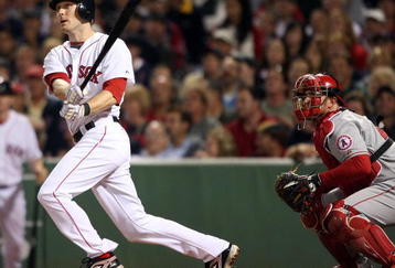 BOSTON - SEPTEMBER 15:  Jason Bay #44 of the Boston Red Sox gets a hit against the Los Angeles Angels of Anaheim on September 15, 2009 at Fenway Park in Boston, Massachusetts. The Red Sox defeated the Rays 3-1.  (Photo by Elsa/Getty Images)