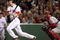 BOSTON - SEPTEMBER 15:  Jason Bay #44 of the Boston Red Sox gets a hit against the Los Angeles Angels of Anaheim on September 15, 2009 at Fenway Park in Boston, Massachusetts. The Red Sox defeated the Rays 3-1.  (Photo by Elsa/Getty Images)