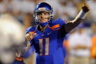 BOISE, ID - SEPTEMBER 3: Kellen Moore #11 of Boise State throws a pass against the Oregon Ducks in first quarter of the game on September 3, 2009 at Broncos Stadium in Boise, Idaho. (Photo by Steve Dykes/Getty Images)