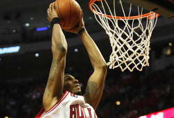 CHICAGO - APRIL 30: Tyrus Thomas #24 of the Chicago Bulls goes up for a dunk against the Boston Celtics in Game Six of the Eastern Conference Quarterfinals during the 2009 NBA Playoffs at the United Center on April 30, 2009 in Chicago, Illinois. The Bulls defeated the Celtics 128-127 in triple-overtime. NOTE TO USER: User expressly acknowledges and agreees that, by downloading and/or using this Photograph, User is consenting to the terms and conditions of the Getty Images License Agreement. (Photo by Jonathan Daniel/Getty Images)