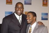 LOS ANGELES - FEBRUARY 12:  Former NBA players and good friends, Magic Johnson and Isiah Thomas attend 'A Tribute to Magic Johnson - The official tip-off to NBA All-Star 2004 Entertainment' on February 12, 2004 at the Shrine Auditorium, in Los Angeles, California. (Photo by Vince Bucci/Getty Images)