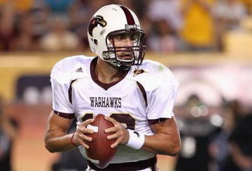 TEMPE, AZ - SEPTEMBER 19:  Quarterback Trey Revell #12 of the Louisiana Monroe Warhawks scrambles with the ball during the college football game against the Arizona State Sun Devils at Sun Devil Stadium on September 19, 2008 in Tempe, Arizona. The Sun Devils defeated the Warhawks 38-14.  (Photo by Christian Petersen/Getty Images)