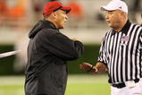 ATHENS, GA - SEPTEMBER 26: Head Coach Mark Richt of the Georgia Bulldogs disputes a call with a referee during the game against the Arizona State Sun Devils at Sanford Stadium on September 26, 2009 in Athens, Georgia. (Photo by Scott Cunningham/Getty Images)