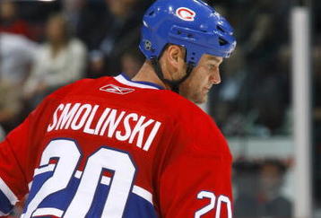 MONTREAL, QC - OCTOBER 22:  Bryan Smolinski #20 of the Montreal Canadiens looks on against the Boston Bruins on October 22, 2007 at the Bell Centre in Montreal, Quebec, Canada. The Canadiens won 6-1. (Photo by Phillip MacCallum/Getty Images)