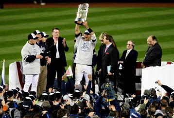 NEW YORK - NOVEMBER 04:  Alex Rodriguez #13 of the New York Yankees celebrates with the trophy after their 7-3 win against the Philadelphia Phillies in Game Six of the 2009 MLB World Series at Yankee Stadium on November 4, 2009 in the Bronx borough of New York City.  (Photo by Al Bello/Getty Images)