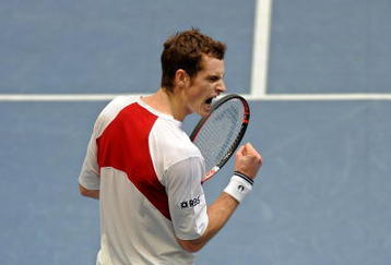 VALENCIA, SPAIN - NOVEMBER 06:  Andy Murray of Great Britain celebrates a breakpoint in his quarter final match against Albert Montanes of Spain during the ATP 500 World Tour Valencia Open tennis tournament at the Ciudad de las Artes y las Ciencias on November 6, 2009 in Valencia, Spain. Murray won the match in two sets, 6-4 and 6-2.  (Photo by Jasper Juinen/Getty Images)