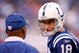INDIANAPOLIS - NOVEMBER 01:  Peyton Manning #18 of the Indianapolis Colts talks with Head Coach Jim Caldwell during the NFL game against the San Francisco 49ers at Lucas Oil Stadium on November 1, 2009 in Indianapolis, Indiana.  (Photo by Andy Lyons/Getty Images)