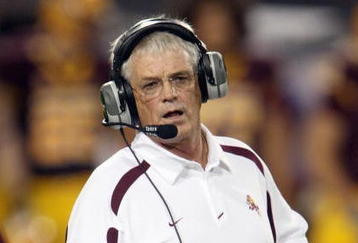 TEMPE, AZ - SEPTEMBER 15: Head coach Dennis Erickson of the Arizona State Sun Devils works on the sidelines during the game with the San Diego State Aztecs on September 15, 2007 at Sun Devil Stadium in Tempe, Arizona. Arizona State won 34-13. (Photo by Stephen Dunn/Getty Images) 