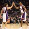 PHOENIX - OCTOBER 30:  Steve Nash #13 and Channing Frye #8 of the Phoenix Suns high five after scoring against the Golden State Warriors during the NBA game at US Airways Center on October 30, 2009 in Phoenix, Arizona. The Suns defeated the Warriors 123-101.  NOTE TO USER: User expressly acknowledges and agrees that, by downloading and or using this photograph, User is consenting to the terms and conditions of the Getty Images License Agreement.  (Photo by Christian Petersen/Getty Images)