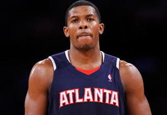 LOS ANGELES, CA - NOVEMBER 01:  Joe Johnson #2 of the Atlanta Hawks looks on against  Los Angeles Lakers NBA basketball game at Staples Center on November 1, 2009 in Los Angeles, California. NOTE TO USER: User expressly acknowledges and agrees that, by downloading and/or using this Photograph, user is consenting to the terms and conditions of the Getty Images License Agreement.  (Photo by Kevork Djansezian/Getty Images)