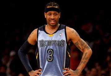 LOS ANGELES, CA - NOVEMBER 06:  Allen Iverson #3 of the Memphis Grizzlies staands on the court in the game against the Los Angeles Lakers on November 6, 2009 at Staples Center in Los Angeles, California. The Lakers won 114-98.  NOTE TO USER: User expressly acknowledges and agrees that, by downloading and/or using this Photograph, user is consenting to the terms and conditions of the Getty Images License Agreement.  (Photo by Stephen Dunn/Getty Images)