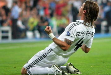 MADRID, SPAIN - SEPTEMBER 17:  Sergio Ramos of Real Madrid celebrates his opening goal during the UEFA Champions League Group H match between Real Madrid and BATE Borisov at the Santiago Bernabeu stadium on September 17, 2008 in Madrid, Spain.  (Photo by Jasper Juinen/Getty Images)