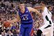 INDIANAPOLIS - MARCH 27:  Cole Aldrich #45 of the Kansas Jayhawks drives against Goran Suton #14 of the Michigan State Spartans during the third round of the NCAA Division I Men's Basketball Tournament at the Lucas Oil Stadium on March 27, 2009 in Indianapolis, Indiana.  (Photo by Andy Lyons/Getty Images)