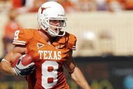 AUSTIN, TX - NOVEMBER 7: Wide receiver Jordan Shipley #8 of the Texas Longhorns steps out of bounds to avoid a tackle against the UCF Knights on November 7, 2009 at Darrell K Royal - Texas Memorial Stadium in Austin, Texas. Shipley broke the Texas single game receiving record in a 35-3 win. (Photo by Brian Bahr/Getty Images)