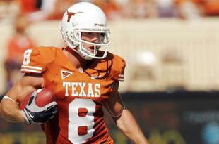 AUSTIN, TX - NOVEMBER 7:  Wide receiver Jordan Shipley #8 of the Texas Longhorns steps out of bounds to avoid a tackle against the UCF Knights on November 7, 2009 at Darrell K Royal - Texas Memorial Stadium in Austin, Texas.  Shipley broke the Texas single game receiving record in a 35-3 win. (Photo by Brian Bahr/Getty Images)