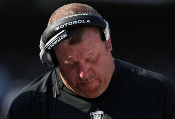 OAKLAND, CA - SEPTEMBER 27: Head coach Tom Cable of the Oakland Raiders looks on against the Denver Broncos on September 27, 2009 during an NFL game at the Oakland-Alameda County Coliseum in Oakland, California.  (Photo by Jed Jacobsohn/Getty Images)