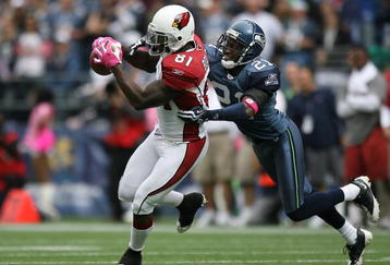 SEATTLE - OCTOBER 18: Wide receiver Anquan Boldin #81 of the Arizona Cardinals makes a catch against Kelly Jennings #21 of the Seattle Seahawks on October 18, 2009 at Qwest Field in Seattle, Washington. (Photo by Otto Greule Jr/Getty Images)