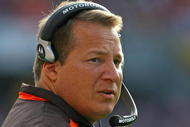 CHICAGO - NOVEMBER 01: Head coach Eric Mangini of the Cleveland Browns watches as his team takes on the Chicago Bears at Soldier Field on November 1, 2009 in Chicago, Illinois. The Bears defeated the Browns 30-6. (Photo by Jonathan Daniel/Getty Images)