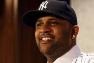 NEW YORK - DECEMBER 18:  CC Sabathia talks to the media during a press conference to announce his signing to the New York Yankees at Yankee Stadium on December 18, 2008  in the Bronx borough of New York City.  (Photo by Nick Laham/Getty Images)