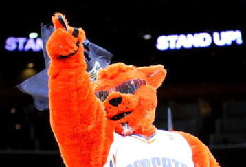 CHARLOTTE, NC - NOVEMBER 06:  Rufus the mascot of the Charlotte Bobcats cheers against the Atlanta Hawks during their game at Time Warner Cable Arena on November 6, 2009 in Charlotte, North Carolina. NOTE TO USER: User expressly acknowledges and agrees that, by downloading and/or using this Photograph, user is consenting to the terms and conditions of the Getty Images License Agreement. (Photo by Streeter Lecka/Getty Images)