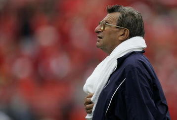 COLUMBUS, OH - SEPTEMBER 23: Head coach Joe Paterno of the Penn State Nittany Lions looks at the scoreboard while leaving the field, for reported flu like symptoms, in the beginning of the third quarter on September 23, 2006 at Ohio Stadium in Columbus, Ohio. Ohio State won the game 28-6.  (Photo By Gregory Shamus/Getty Images)