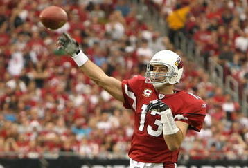 GLENDALE, AZ - NOVEMBER 01:  Quarterback Kurt Warner #13 of the Arizona Cardinals throws a pass during the NFL game against the Carolina Panthers at the Universtity of Phoenix Stadium on November 1, 2009 in Glendale, Arizona. The Panthers defeated the Cardinals 34-21.  (Photo by Christian Petersen/Getty Images)