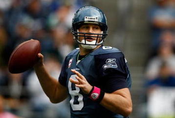 SEATTLE , WA - OCTOBER 18:  Quarterback Matt Hasselbeck #8 of the Seattle Seahawks throws a pass against the Arizona Cardinals at Qwest Field on October 18, 2009 in Seattle, Washington.  (Photo by Jonathan Ferrey/Getty Images)