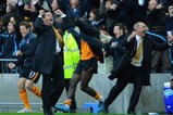 HULL, ENGLAND - NOVEMBER 08: Hull City manager Phil Brown celebrates his teams late winning goal during the Barclays Premier League match between Hull City and Stoke City at the KC Stadium on November 8, 2009 in Hull, England.  (Photo by Michael Regan/Getty Images)
