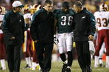 LANDOVER, MD - OCTOBER 26:  Brian Westbrook #36 of the Philadelphia Eagles is escorted off the field after getting hit during the first quarter of the game against the Washington Redskins at FedEx Field October 26, 2009 in Landover, Maryland. (Photo by Win McNamee/Getty Images)