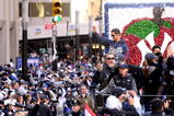 NEW YORK - NOVEMBER 06:  Jorge Posada # 20 of the New York Yankees celebrates on a float during the Yankees World Series Victory Parade on November 6, 2009 in New York City.  (Photo by Michael Loccisano/Getty Images)
