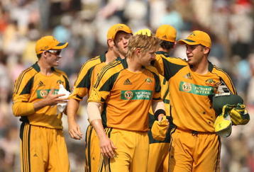GUWAHATI, INDIA - NOVEMBER 08:  Shane Watson of Australia is congratulated by his team mates after taking the last two wickets of the innings during the sixth One Day International match between India and Australia at Jawaharlal Nehru Stadium on November 8, 2009 in Guwahati, India.  (Photo by Mark Kolbe/Getty Images)