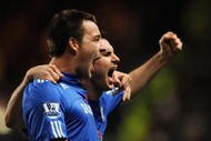LONDON, ENGLAND - NOVEMBER 08:  John Terry (L) of Chelsea celebrates with teammate Frank Lampard after scoring the opening goal during the Barclays Premier League match between Chelsea and Manchester United at Stamford Bridge on November 8, 2009 in London, England.  (Photo by Shaun Botterill/Getty Images)