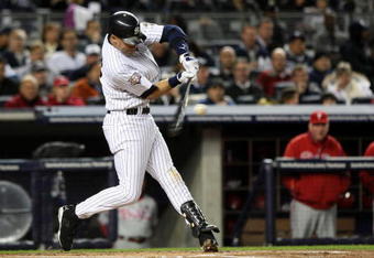NEW YORK - NOVEMBER 04:  Derek Jeter #2 of the New York Yankees lines out in the bottom of first inning against the Philadelphia Phillies in Game Six of the 2009 MLB World Series at Yankee Stadium on November 4, 2009 in the Bronx borough of New York City. The Yankees won 7-3 to win the Series 4 games to 2.  (Photo by Jed Jacobsohn/Getty Images)