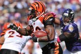 BALTIMORE - OCTOBER 11:  Cedric Benson #32 of the Cincinnati Bengals runs the ball against the Baltimore Ravens at M&T Bank Stadium on October 11, 2009 in Baltimore, Maryland. The Bengals defeated the Ravens 17-14. (Photo by Larry French/Getty Images)