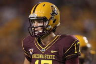 TEMPE, AZ - NOVEMBER 07:  Quarterback Brock Osweiler #17 of the Arizona State Sun Devils walks off the field after a turnover against the USC Trojans during the college football game at Sun Devil Stadium on November 7, 2009 in Tempe, Arizona.  The Trojans defeated the Devils 14-9. (Photo by Christian Petersen/Getty Images)