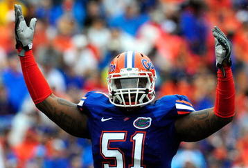 GAINESVILLE, FL - SEPTEMBER 12:  Brandon Spikes #51 of the Florida Gators reacts during the game against the Troy Trojans at Ben Hill Griffin Stadium on September 12, 2009 in Gainesville, Florida.  (Photo by Sam Greenwood/Getty Images)
