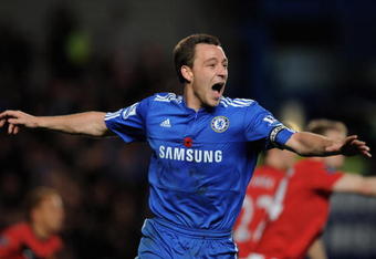 LONDON, ENGLAND - NOVEMBER 08:  John Terry of Chelsea celebrates after scoring the opening goal during the Barclays Premier League match between Chelsea and Manchester United at Stamford Bridge on November 8, 2009 in London, England.  (Photo by Shaun Botterill/Getty Images)