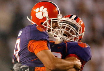 ATLANTA - SEPTEMBER 10:  Kicker Richard Jackson #19 and Michael Wade #16 of the Clemson Tigers against the Georgia Tech Yellow Jackets at Bobby Dodd Stadium on September 10, 2009 in Atlanta, Georgia.  (Photo by Kevin C. Cox/Getty Images)