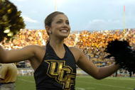 ORLANDO, FL - SEPTEMBER 15: A cheerleader from the University of Central Florida cheers play as the Knights host the Texas Longhorns at Bright House Networks Stadium on September 15, 2007 in Orlando, Florida. (Photo by Al Messerschmidt/Getty Images)