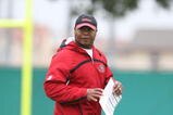SANTA CLARA, CA - MAY 01:  Head coach Mike Singletary of the San Francisco 49ers looks on during the 49ers Minicamp at their training facilities on May 1, 2009 in Santa Clara, California.  (Photo by Jed Jacobsohn/Getty Images)