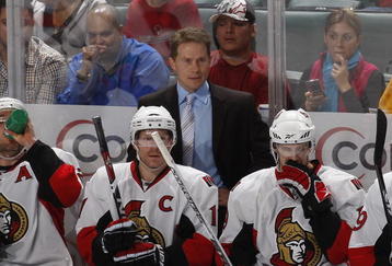 SUNRISE, FL - OCTOBER 28: Head coach Cory Clouston of the Ottawa Senators watches play during the third period of the game against the Florida Panthers on October 28, 2009 at the BankAtlantic Center in Sunrise, Florida. The Senators defeated the Panthers 4-3. (Photo by Joel Auerbach/Getty Images)