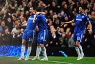 LONDON, ENGLAND - NOVEMBER 08: John Terry (L) of Chelsea celebrates with teammate Frank Lampard (C) and Michael Ballack (R) after scoring the opening goal during the Barclays Premier League match between Chelsea and Manchester United at Stamford Bridge on November 8, 2009 in London, England. (Photo by Clive Mason/Getty Images)